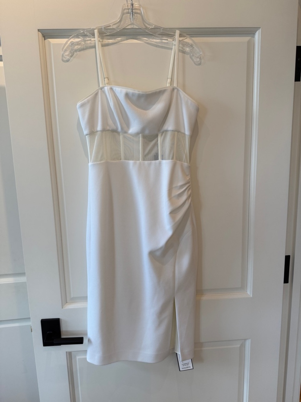 BCBGMaxAzria White Midi Dress with Sheer Waist Panel - NWT Size 8